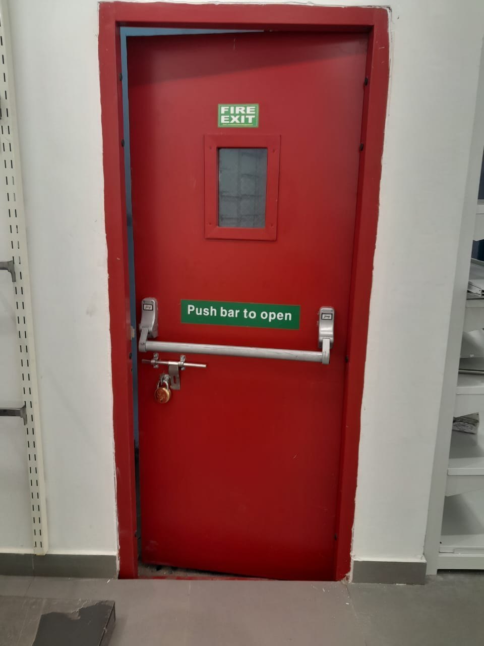 Red Fire Exit Door Angle